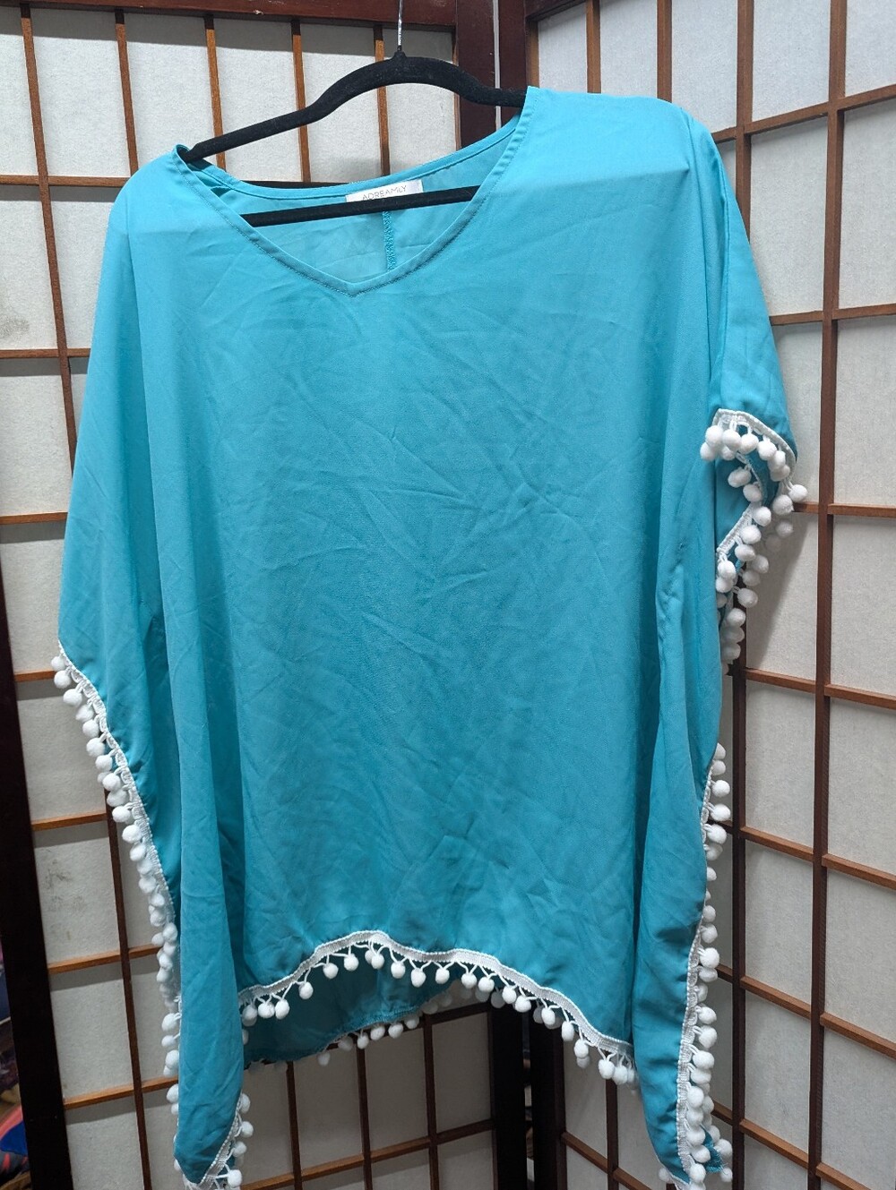 ADREAMLY Swim Cover UpTurquoise Pom Pom Trim Cover-Up